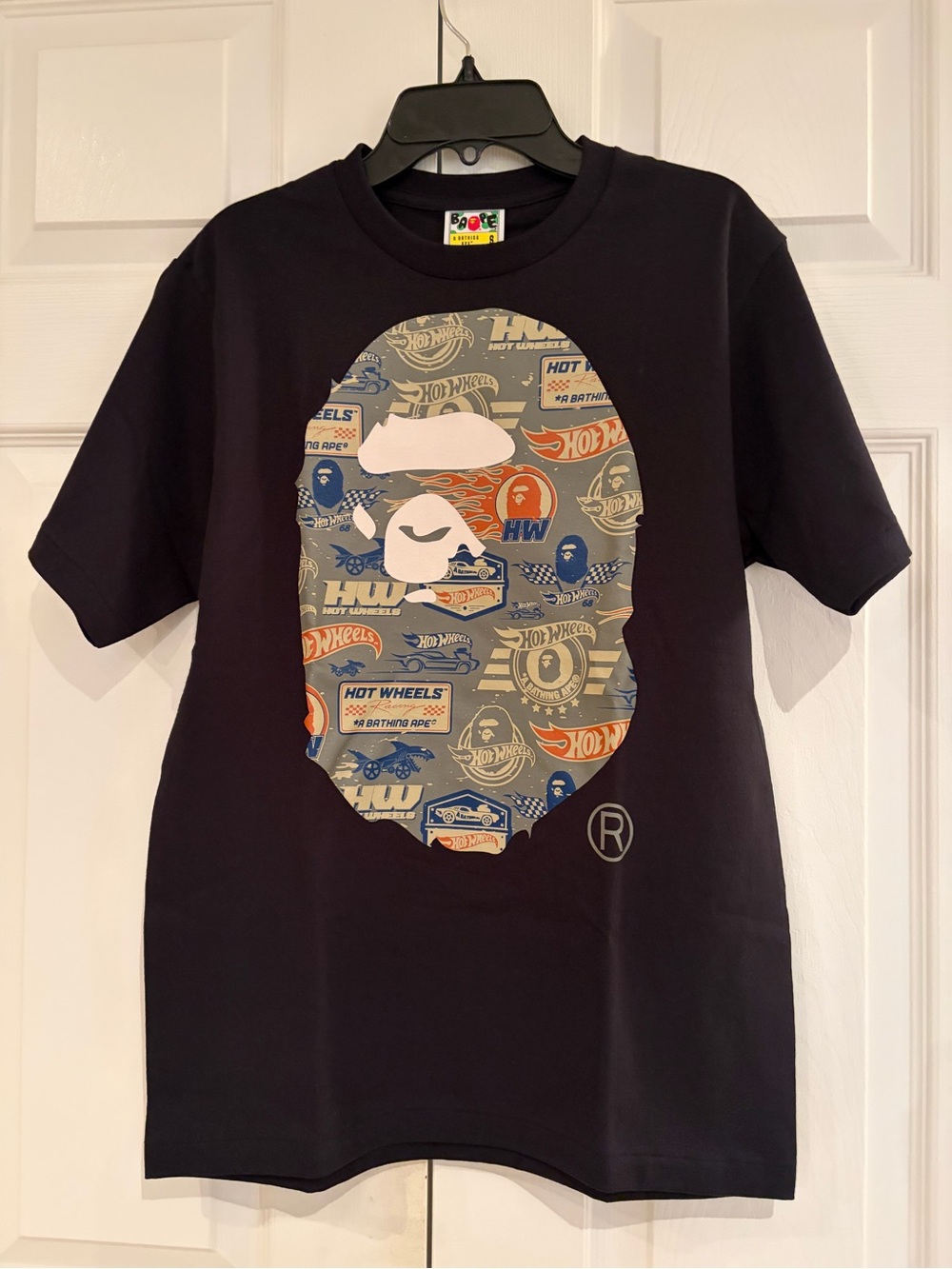 Bape Black Tee with Multicolor Ape Head Hot Wheels Graphic
